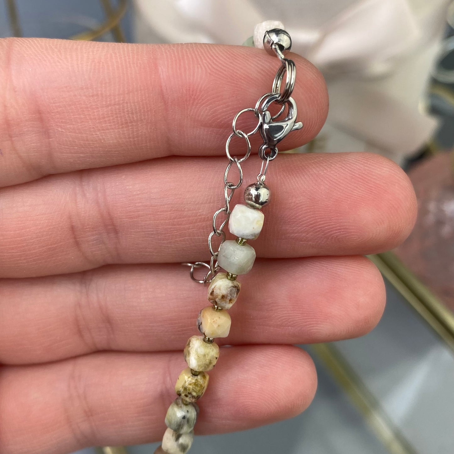 Opal necklace (Opal 5mm, polished shape, adjustable length: 46cm+chain 6cm)