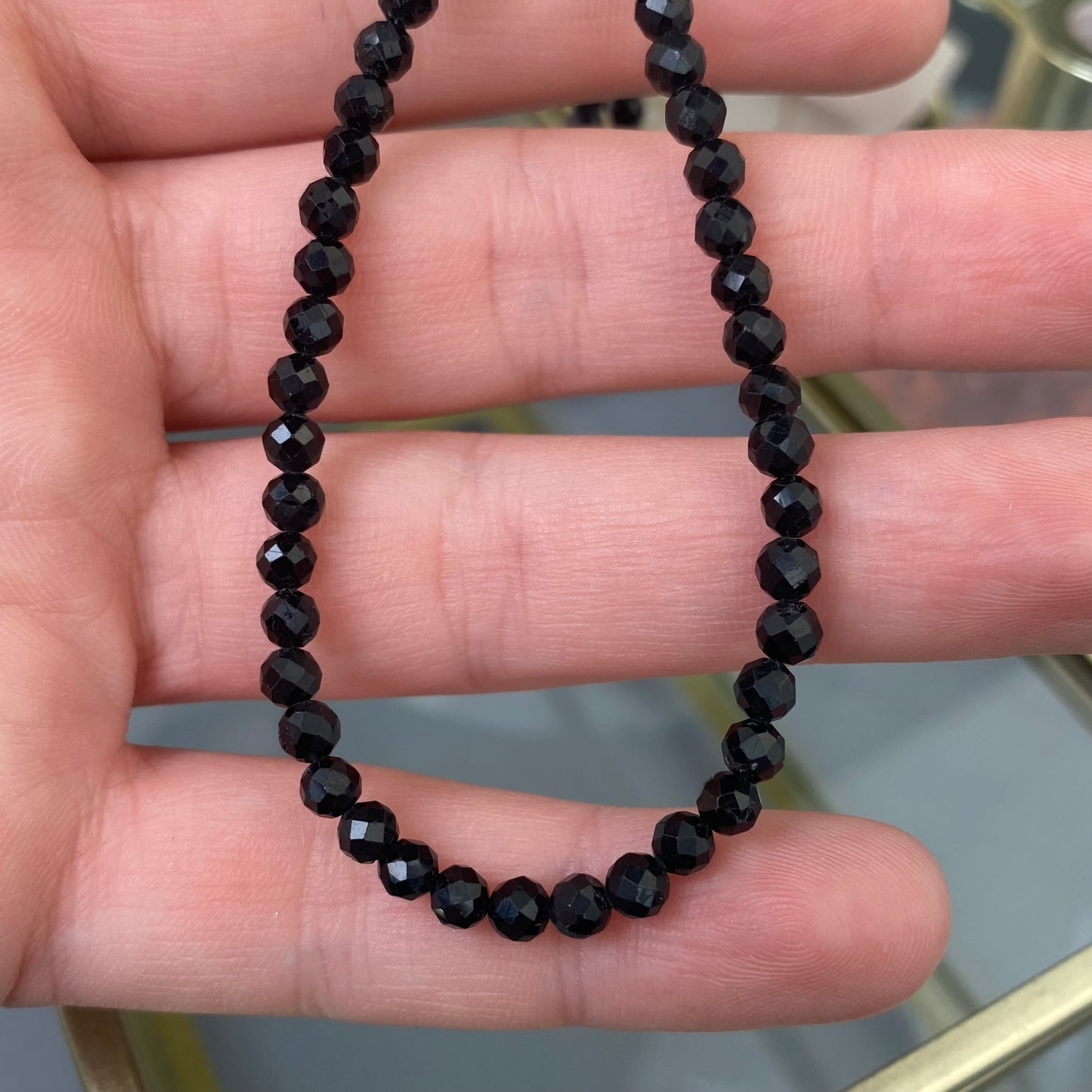 Black Tourmaline necklace (Black Tourmaline 4mm, polished shape, adjustable length: 40cm + chain 5cm)