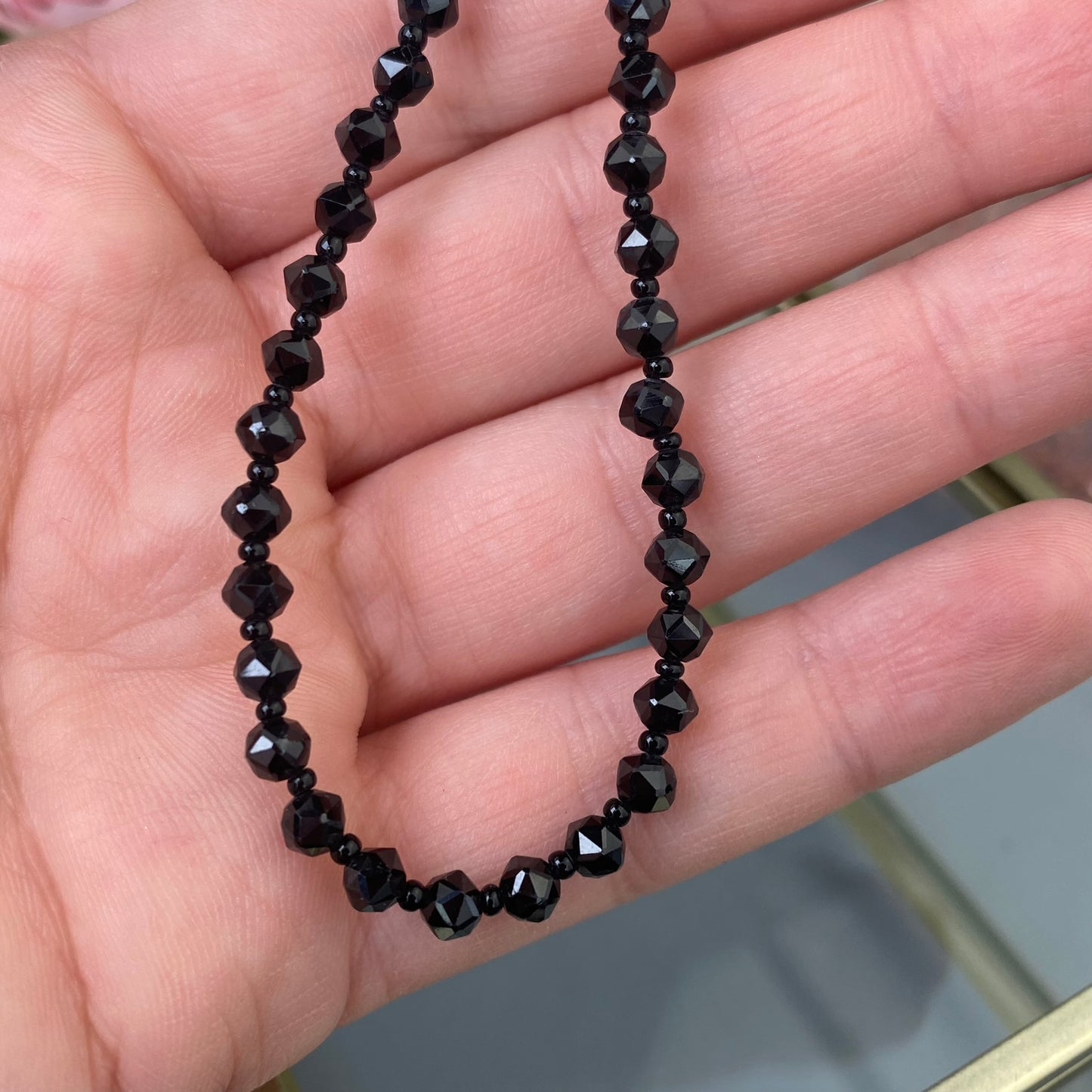 Black Tourmaline necklace (Black Tourmaline 4mm, polished shape, 45cm)