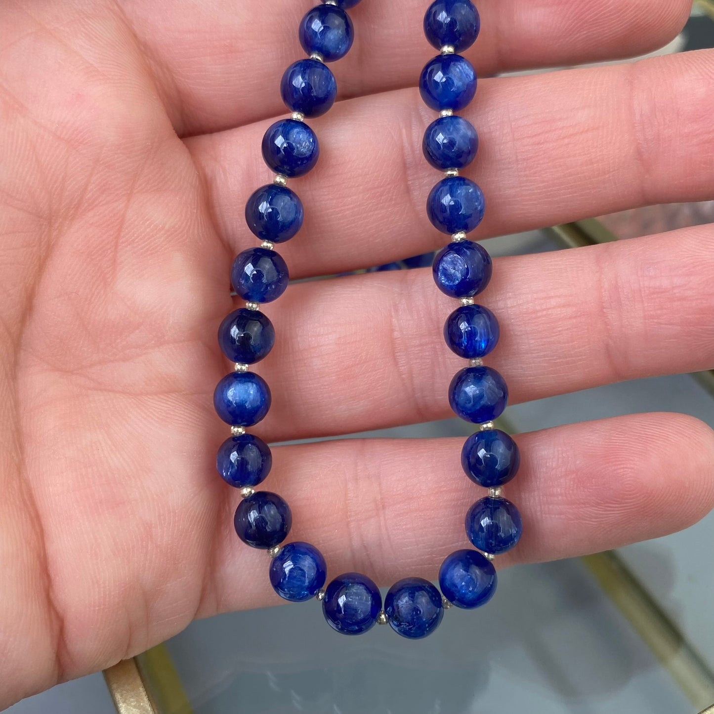 Kyanite necklace (Kyanite 6mm, adjustable length: 47cm + chain 5cm)
