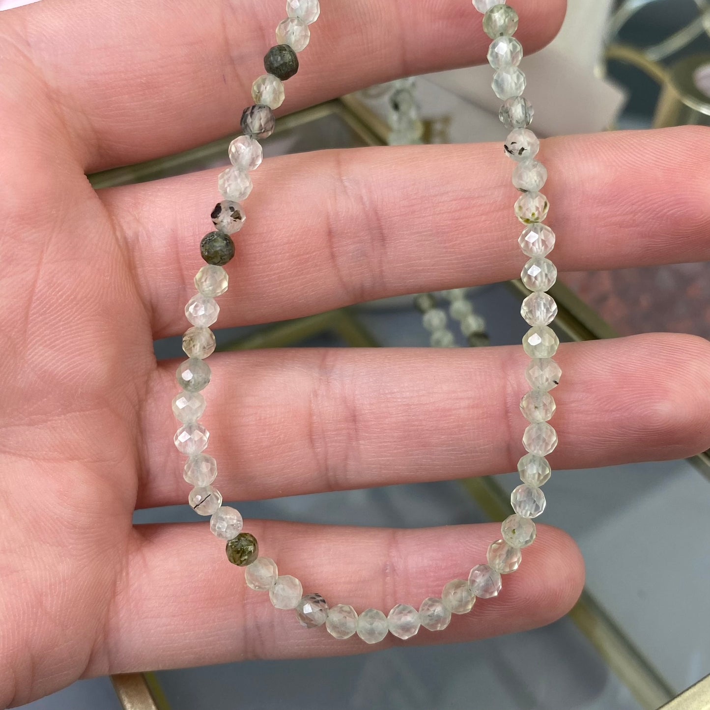 Prenite necklace (Prenite 4mm, polished shape, adjustable length: 41cm+chain 5cm)