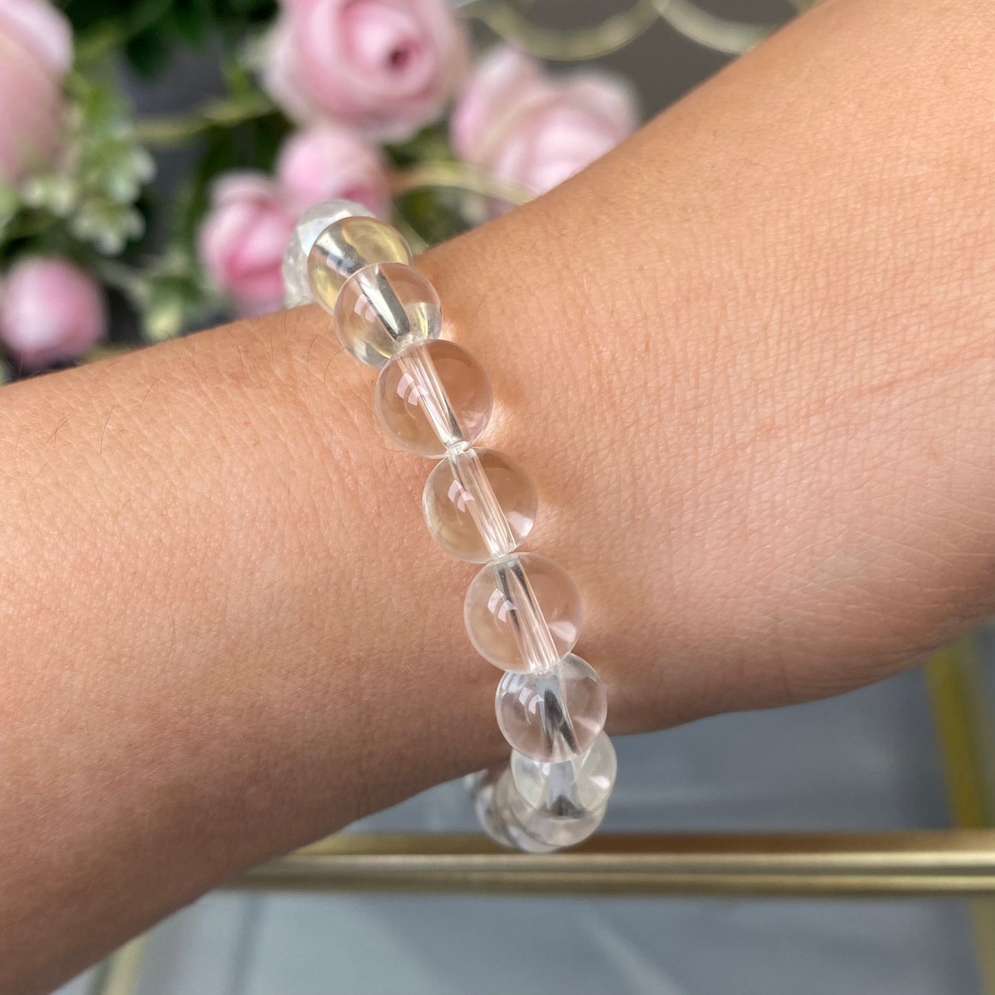 Clear Quartz bracelet with decorative crystals (Clear Quartz, 8mm)