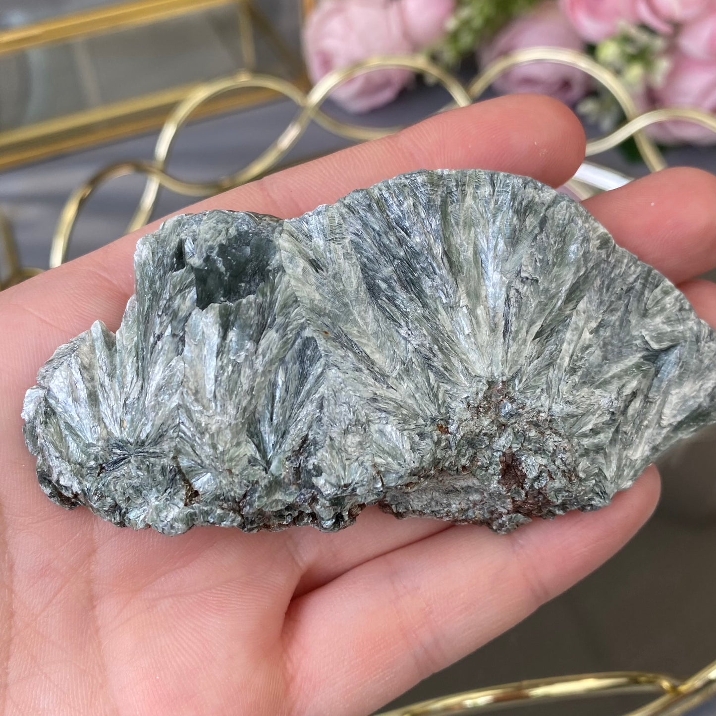 Natural  partially polished Seraphinite plate 64g.