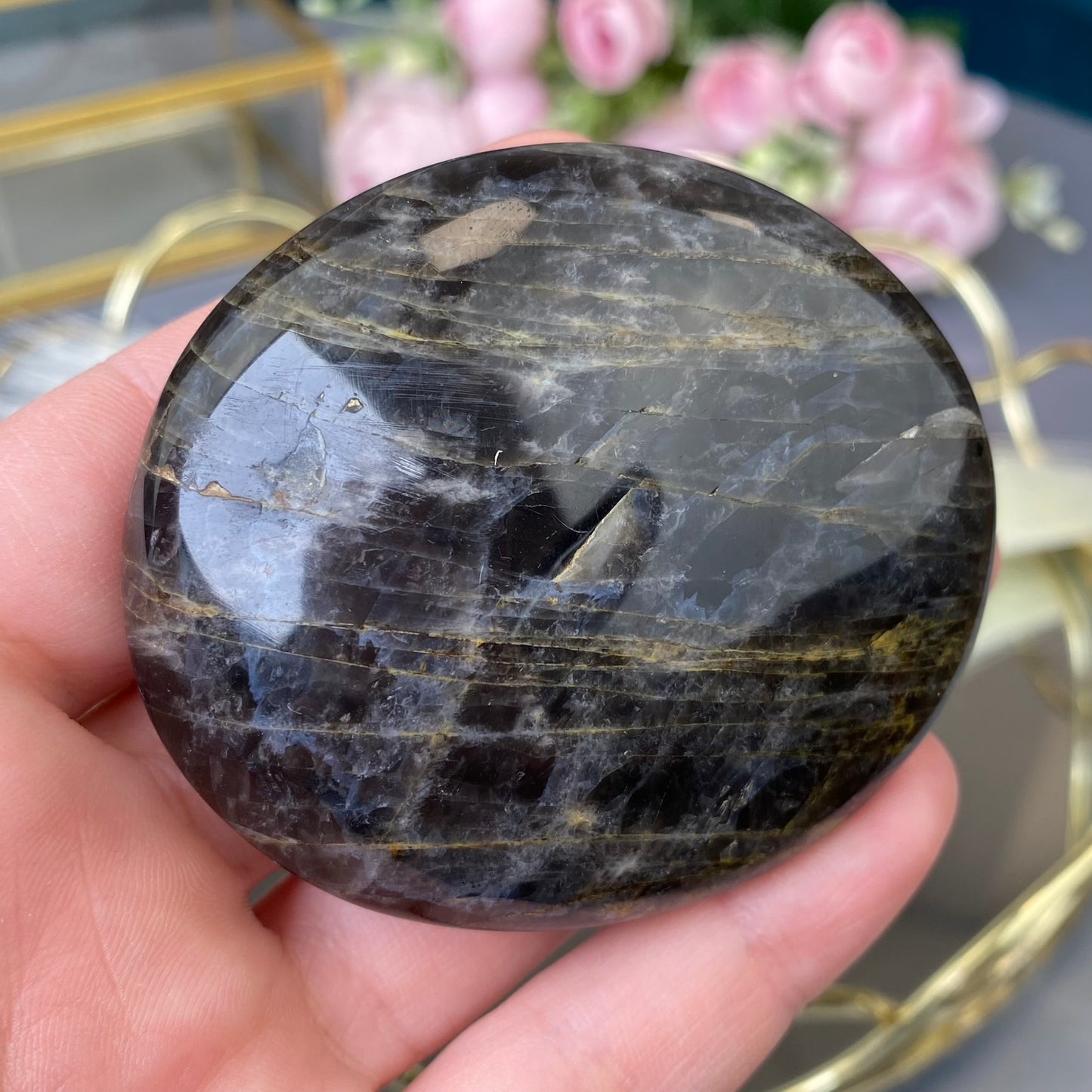 Natural polished Black Moonstone 121g.