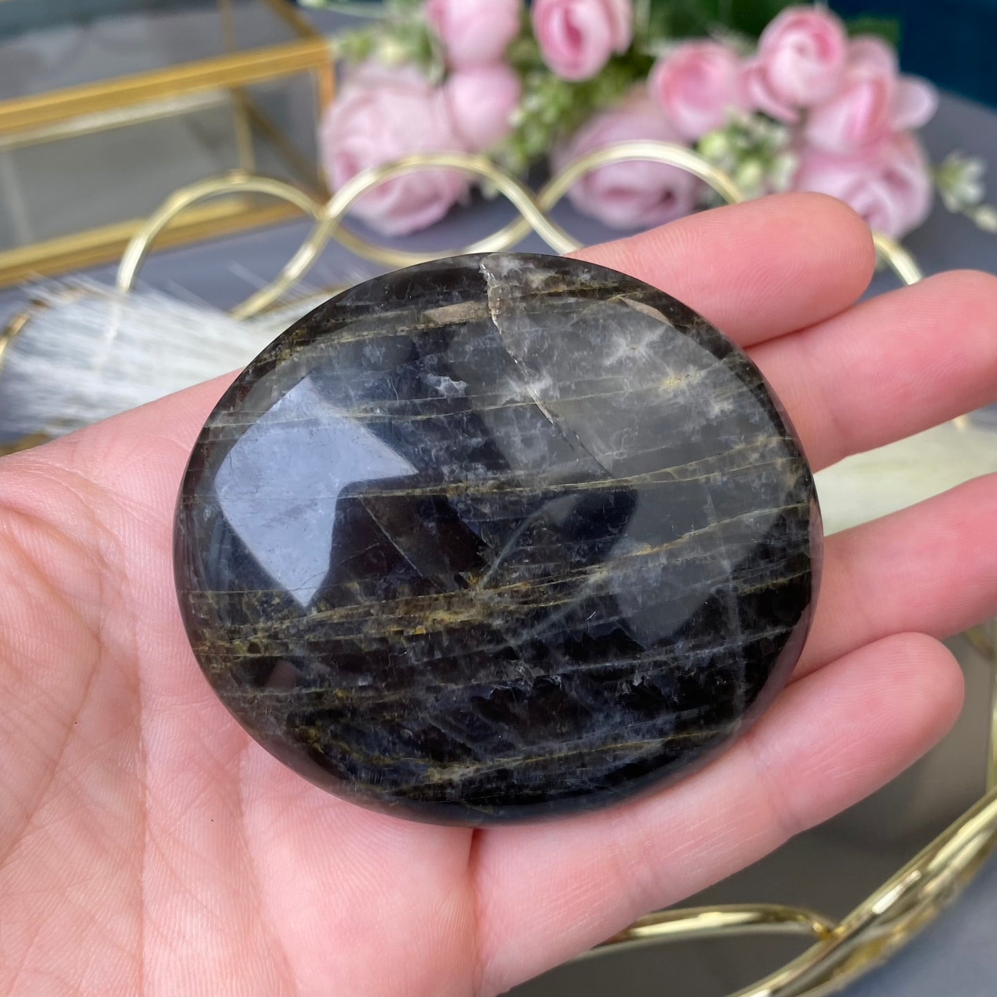 Natural polished Black Moonstone 121g.
