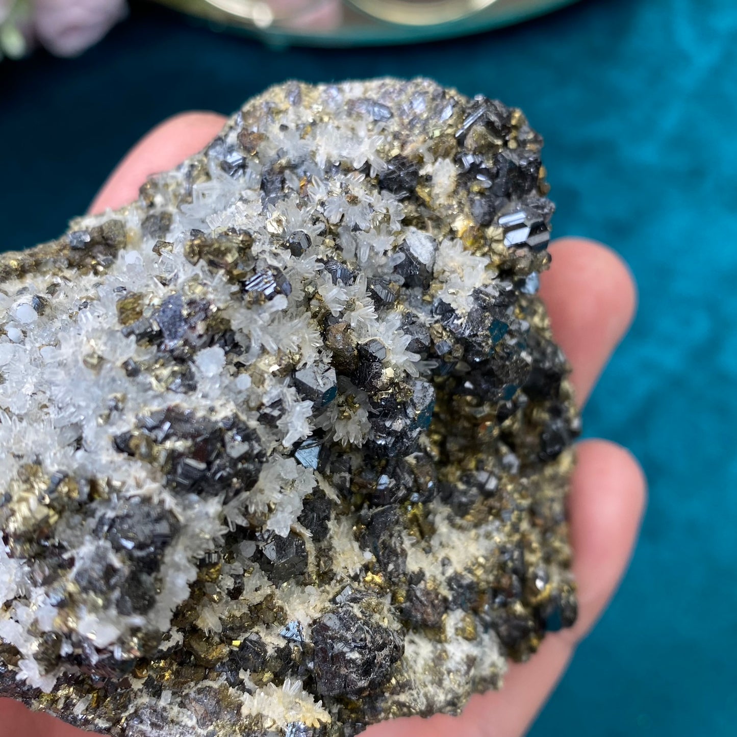 Natural raw Pyrite, Galena, Sphalerite and Clear Quartz 269g.