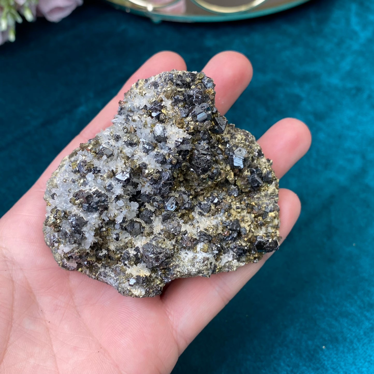 Natural raw Pyrite, Galena, Sphalerite and Clear Quartz 269g.