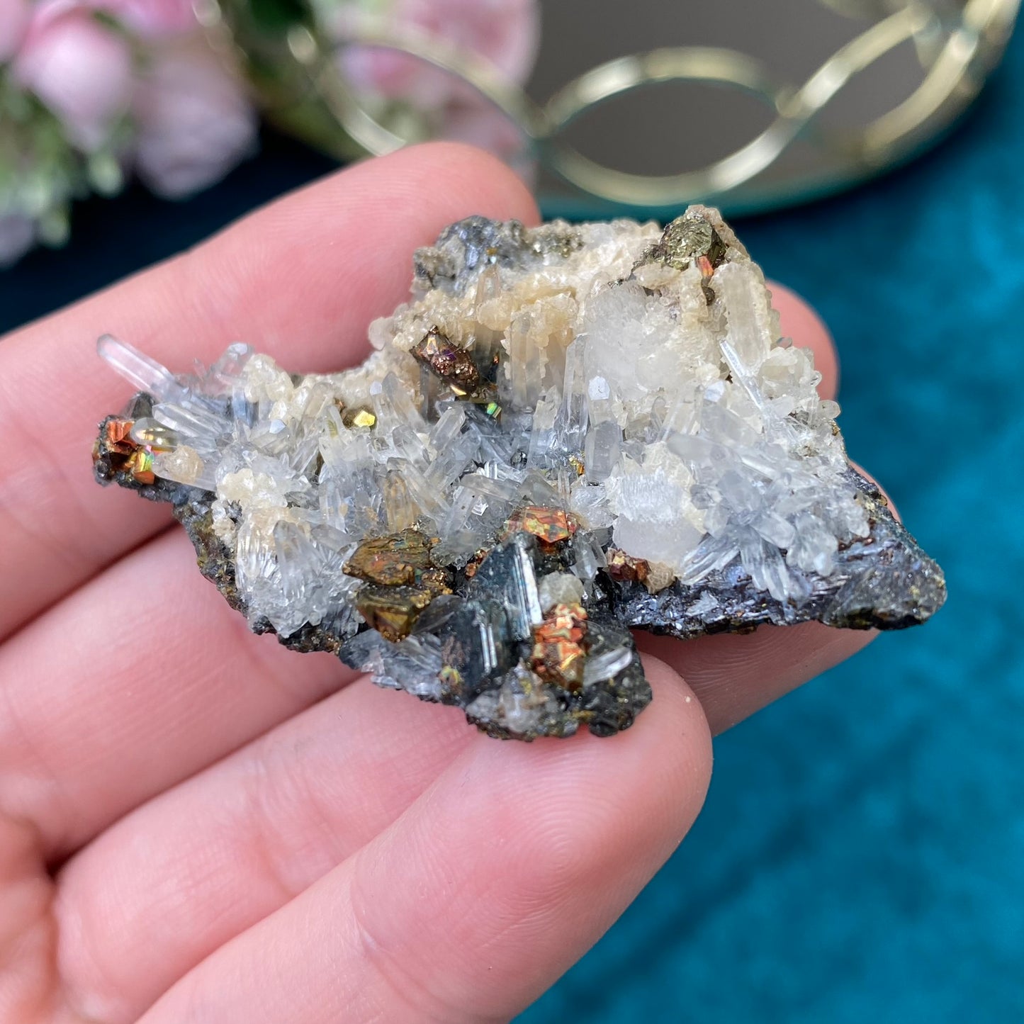 Natural raw Pyrite, Galena, Sphalerite and Clear Quartz 36g.