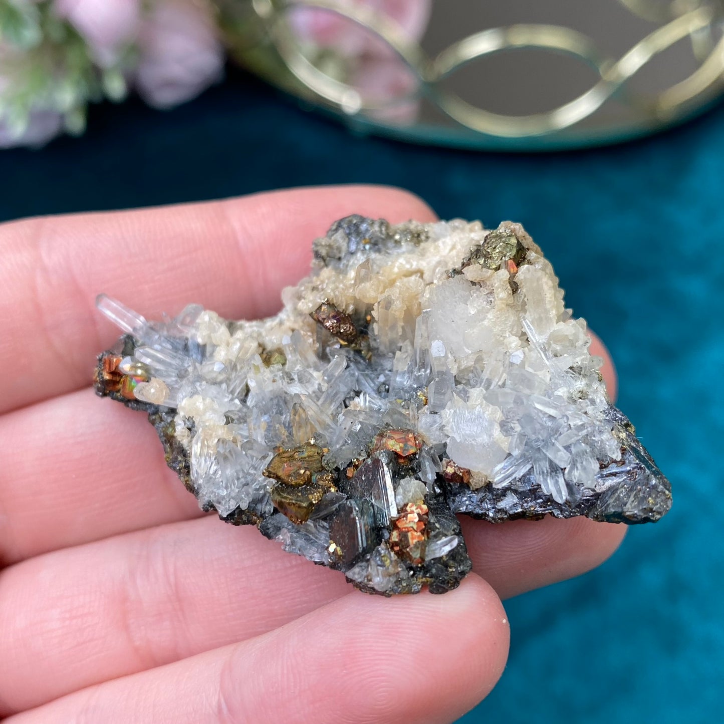 Natural raw Pyrite, Galena, Sphalerite and Clear Quartz 36g.