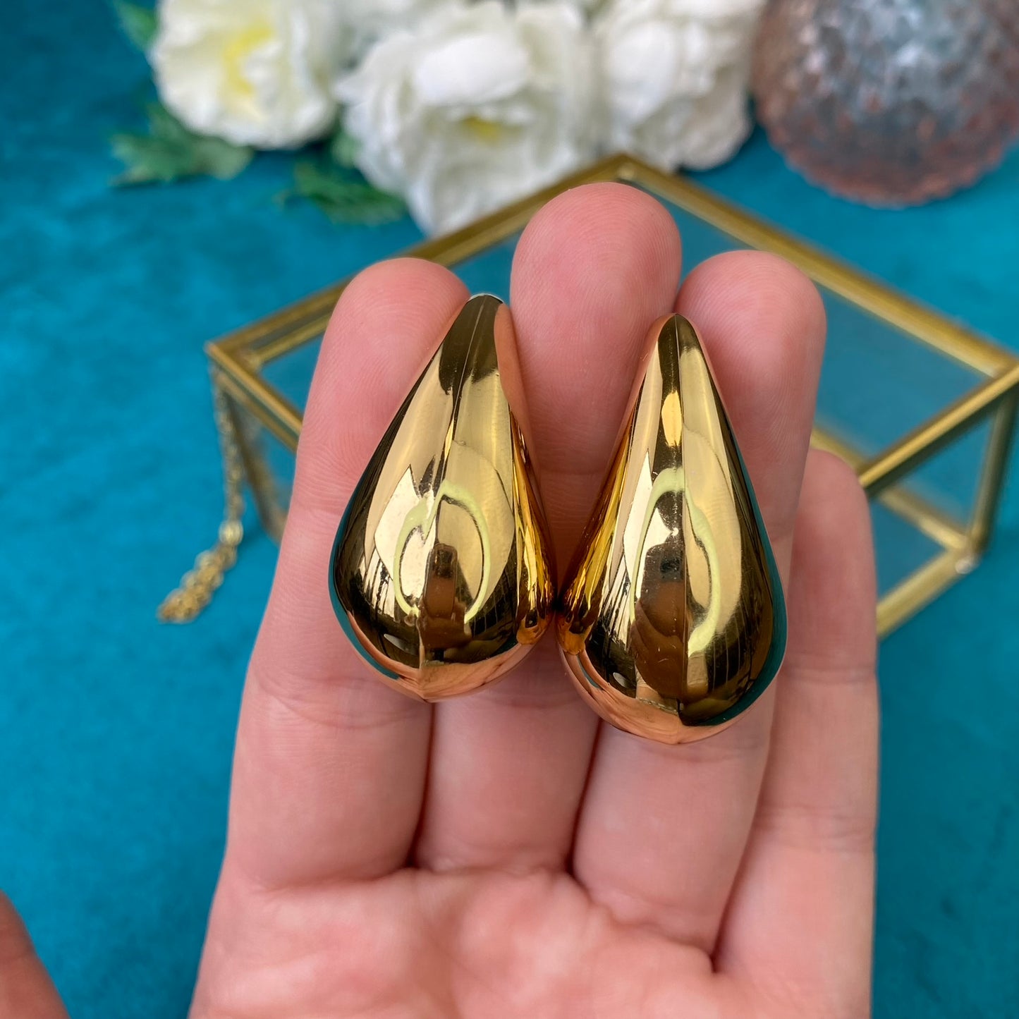 Gold Plated Stainless Steel Teardrop Earrings (size-L)