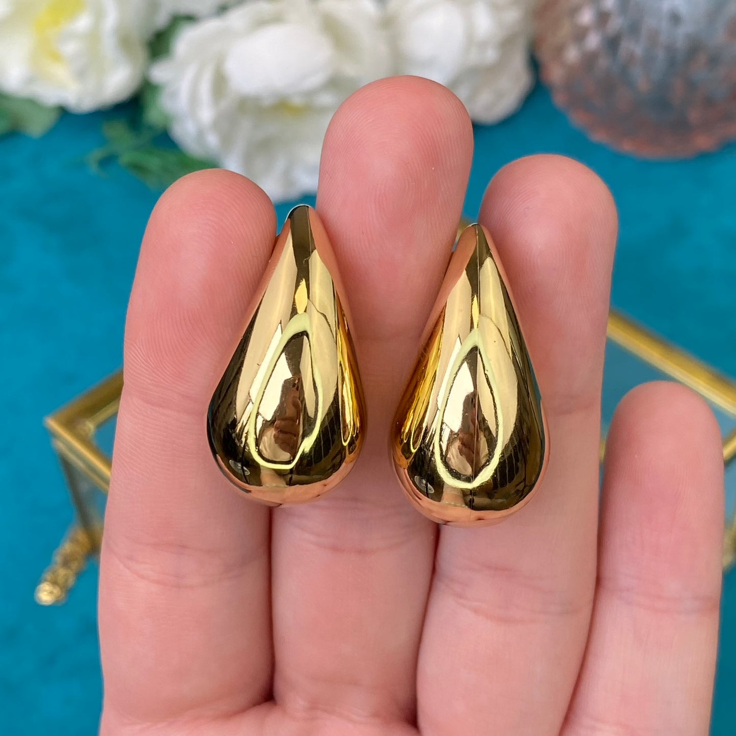 Gold Plated Stainless Steel Teardrop Earrings (size-M)