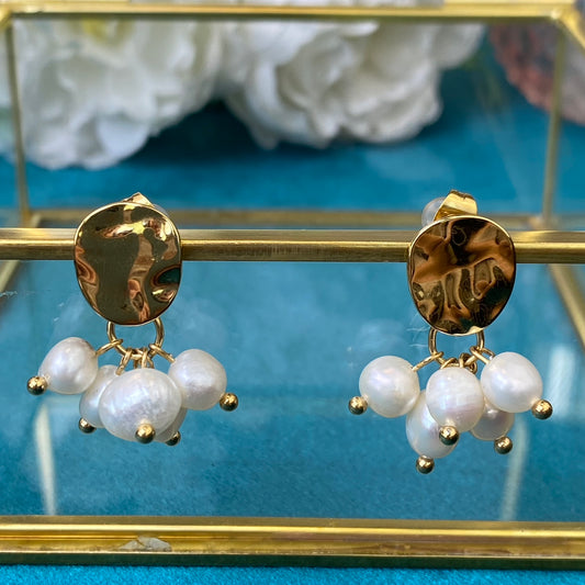 Gold Plated Stainless Steel Earrings with River Pearls