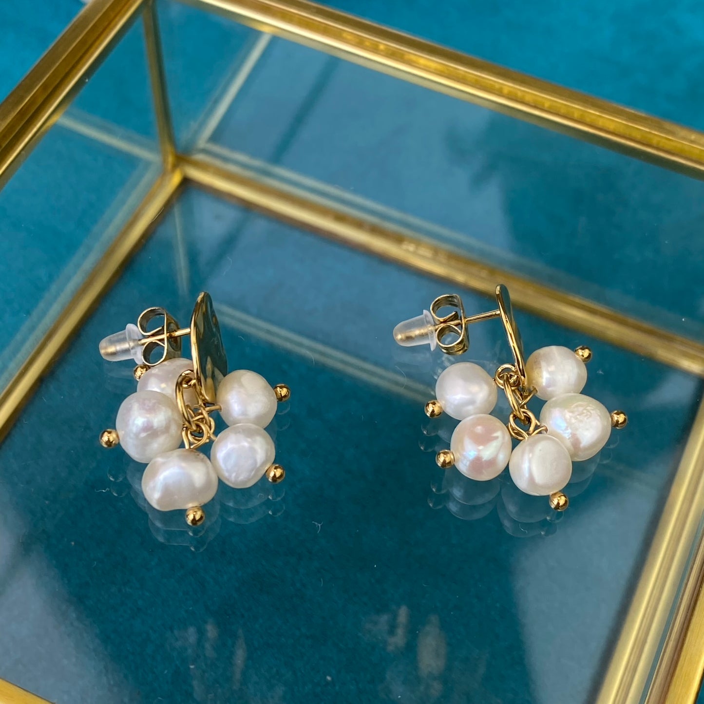 Gold Plated Stainless Steel Earrings with River Pearls