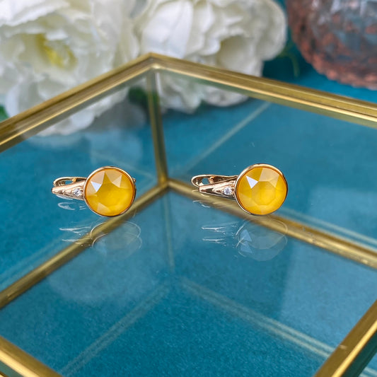 Gold Plated Stainless Steel Earrings with yellow decorative crystal