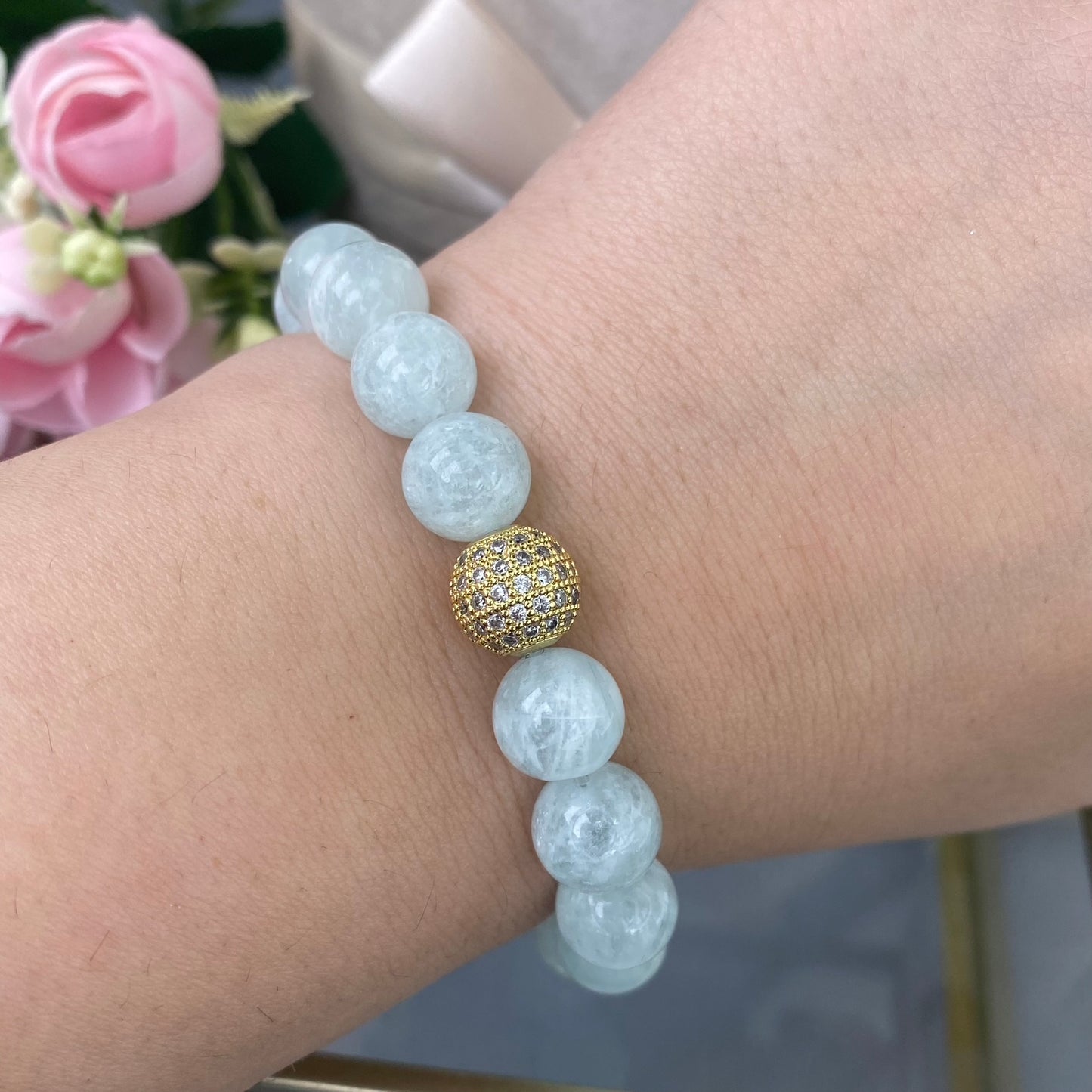 Aquamarine bracelet with decorative bead (Aquamarine 10mm)