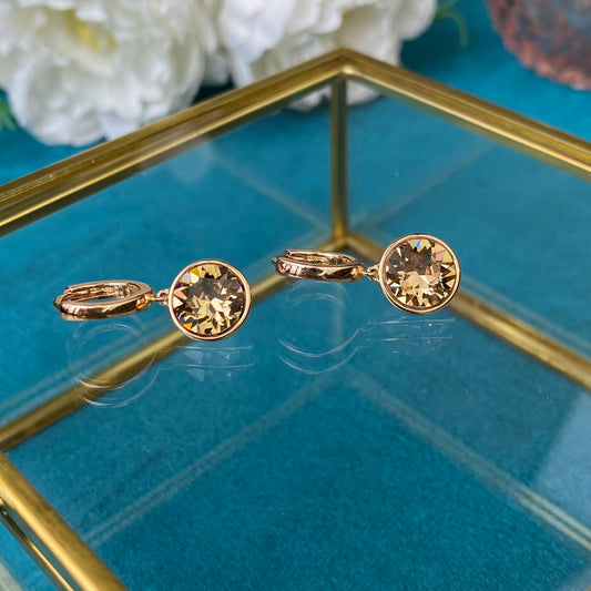 Gold Plated Stainless Steel Earrings-rings with decorative yellow crystal