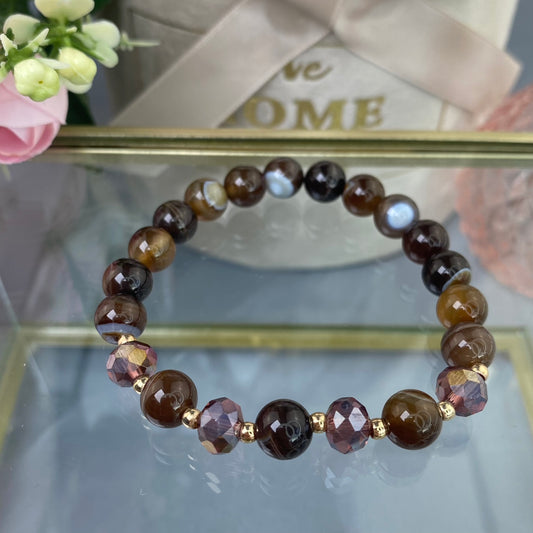 Agate bracelet with decorative crystals (Agate 8mm)