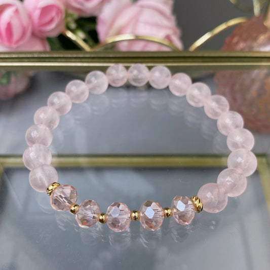 Rose Quartz bracelet with decorative crystals (Rose Quartz, 8mm)
