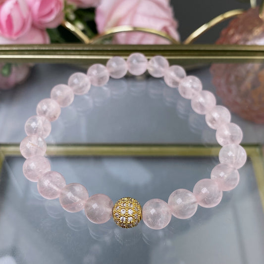 Rose Quartz bracelet with decorative bead (Rose Quartz, 8mm)