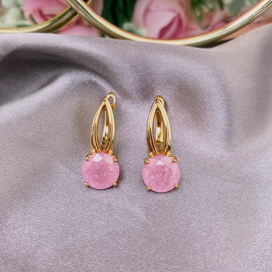 Gold plated  earrings with pink decorative crystal