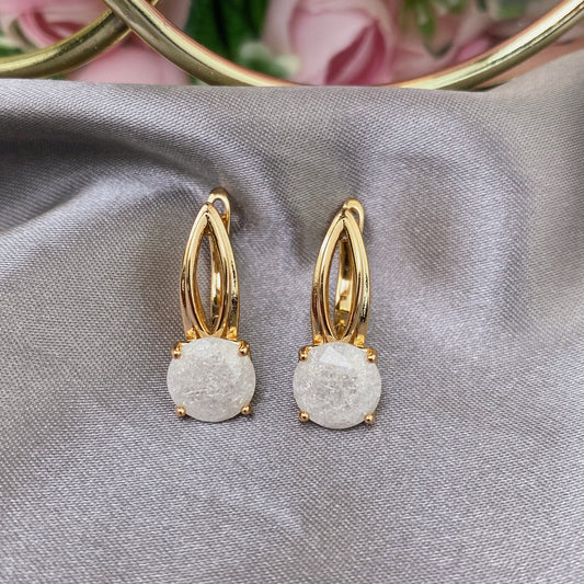Gold plated  earrings with white decorative crystal
