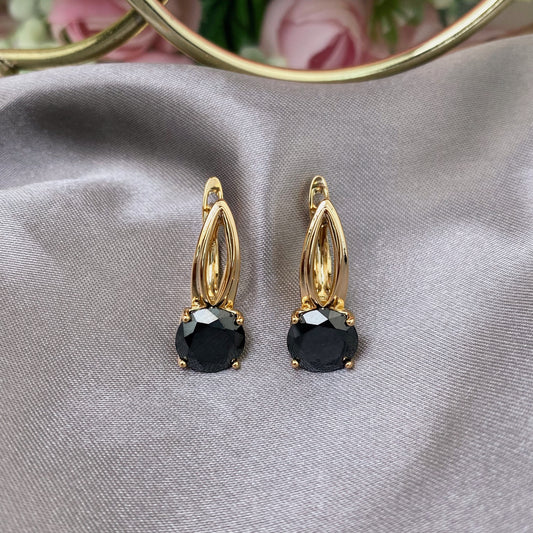 Gold plated  earrings with black decorative crystal