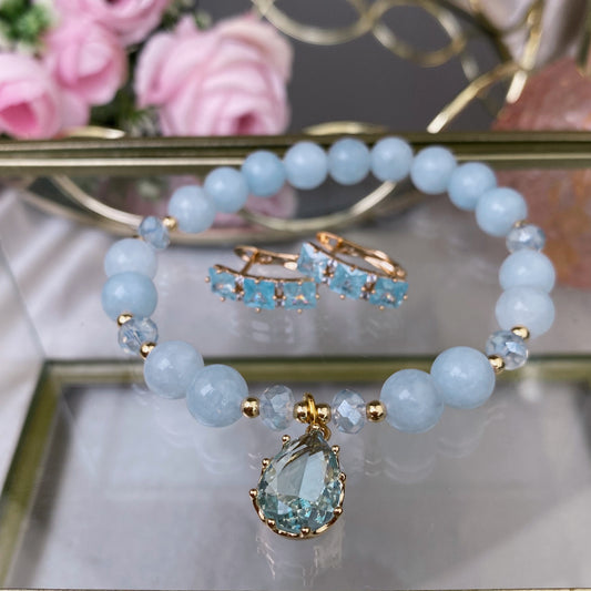 Jadeite bracelet set with decorative crystals earrings