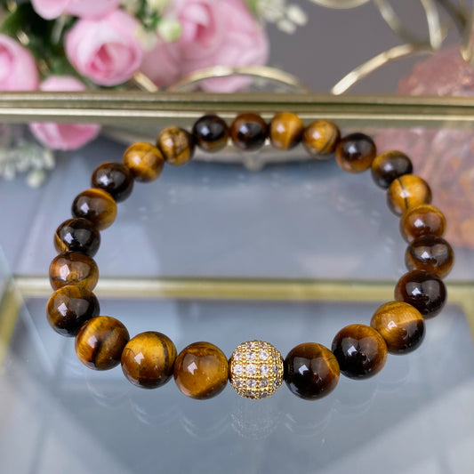 Tiger Eye bracelet with decorative bead (Tiger Eye, 8mm)