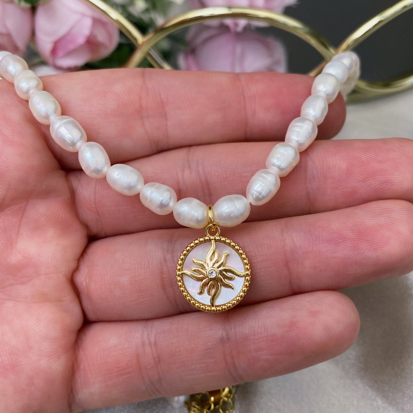 River Pearls necklace with decorative pendant (adjustable length 35cm+5cm)