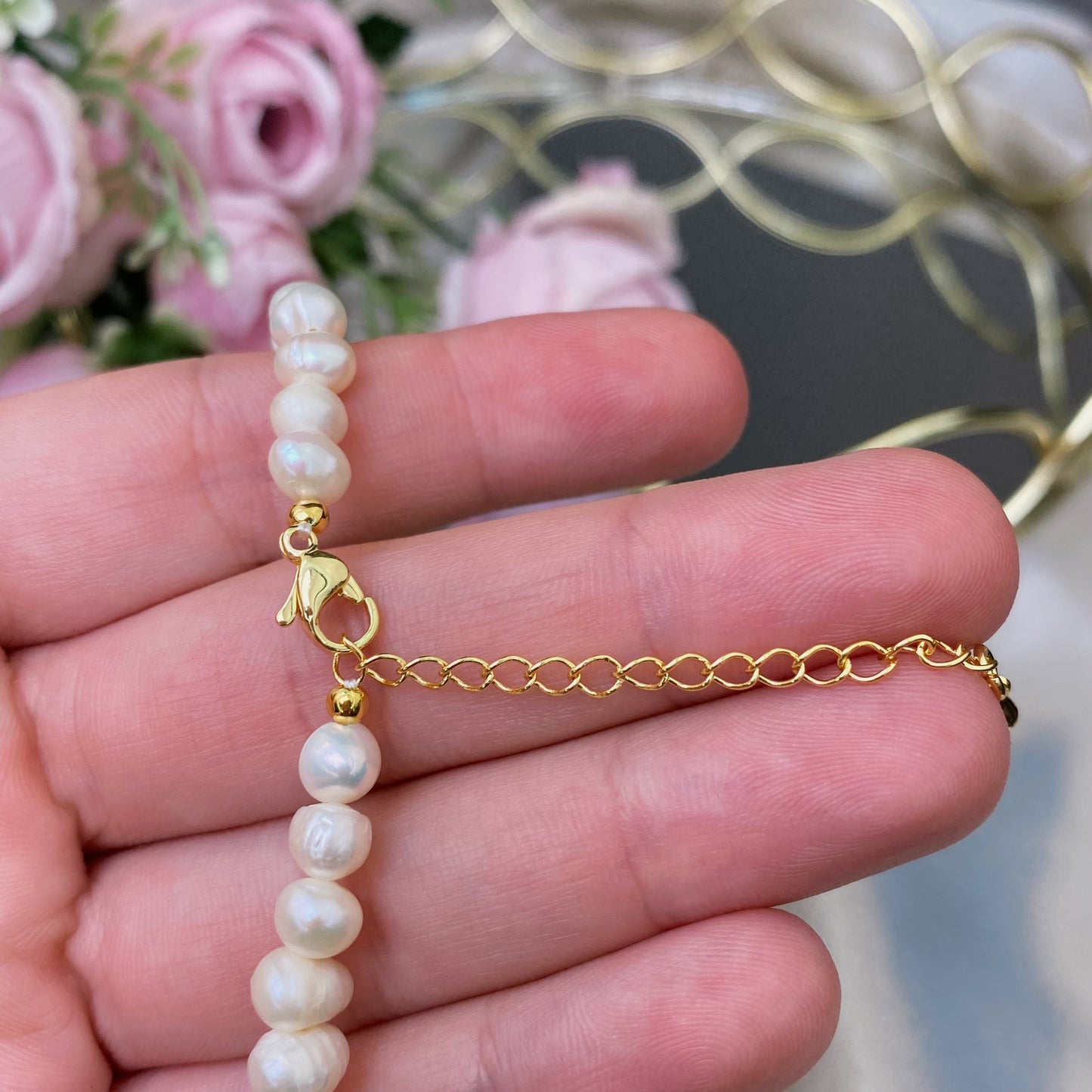 River Pearls necklace with decorative  Mother of Pearl pendant (adjustable length 38cm+5cm)