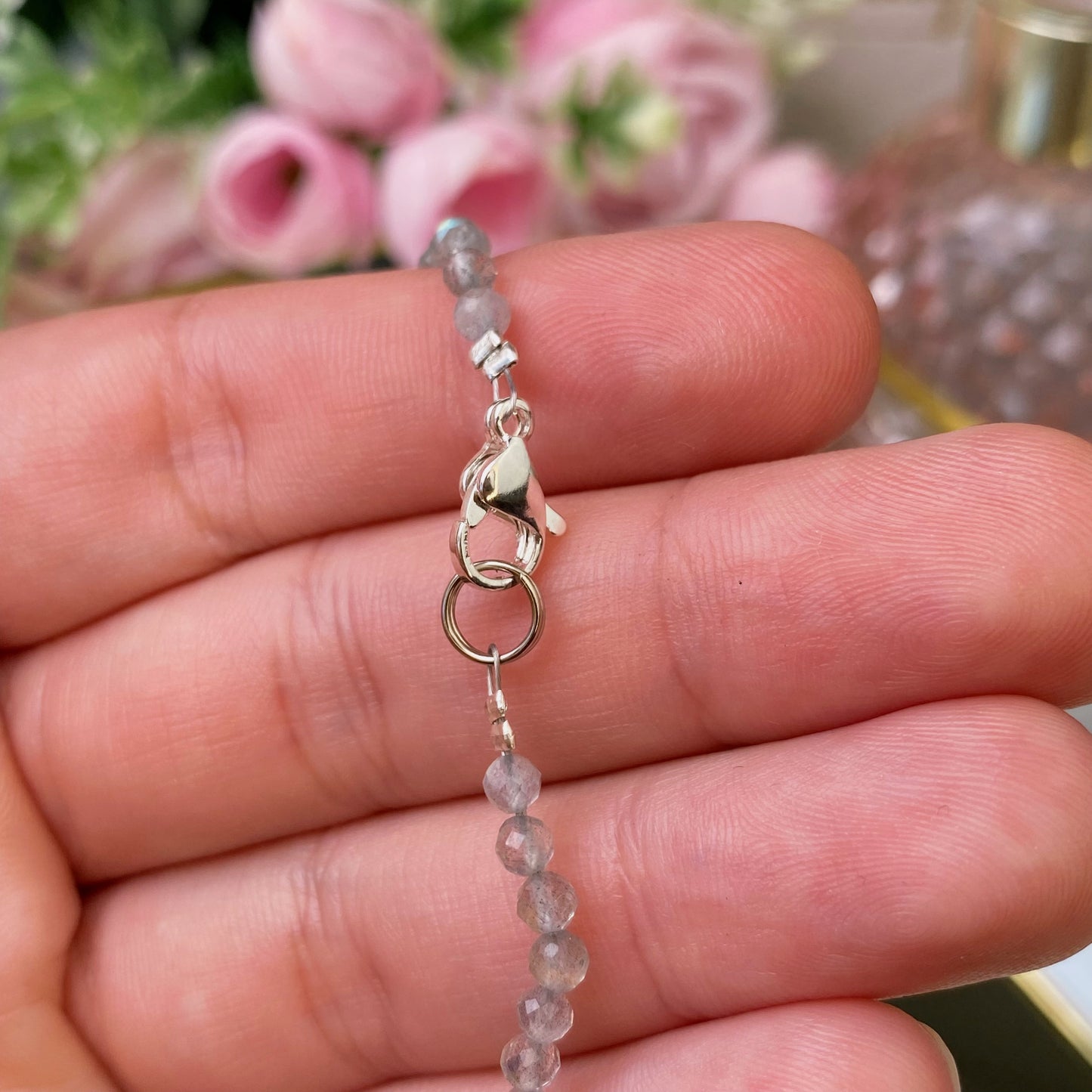 Labradorite necklace (Labradorite 3mm, polished shape, 41cm)